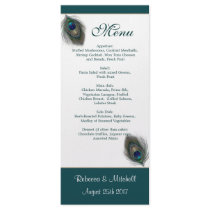 Green blue peacock feathers Menu  Rack Card