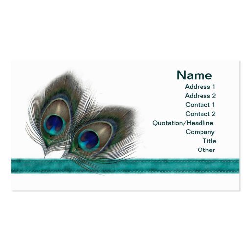 Green blue Peacock feathers profile Business card (front side)