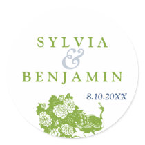 Green blue peacock garden chic wedding favor seal stickers