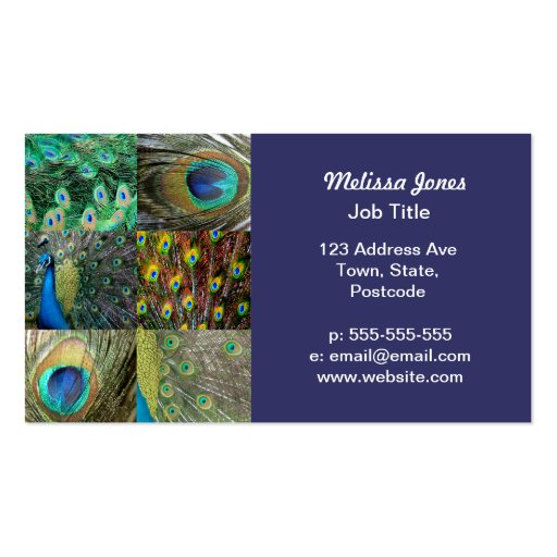 Green Blue Peacock photo collage Business Card Template