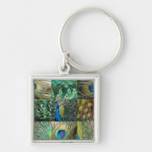 Green Blue Peacock photo collage Key Chain