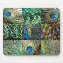 Green Blue Peacock photo collage Mouse Pad