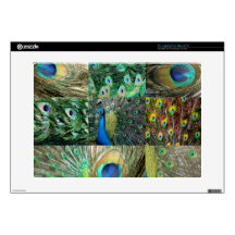 Green Blue Peacock photo collage Skin For Laptop