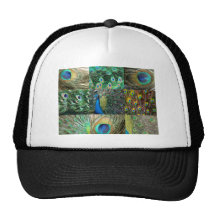 Green Blue Peacock photo collage Trucker Hats
