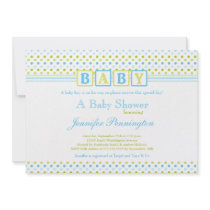Green blue polkadots boy baby shower invitation
