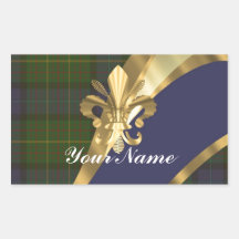 Green & blue tartan plaid rectangle sticker