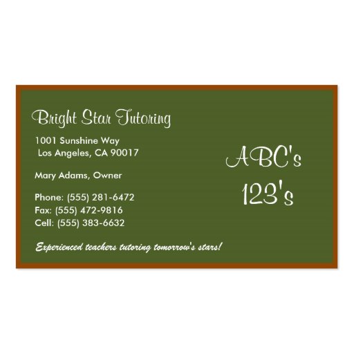 Green Board Basics Business Card Templates (front side)