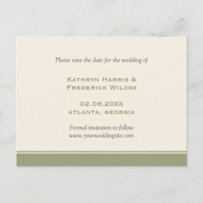 Green border custom wedding save the date postcard by FidesDesign