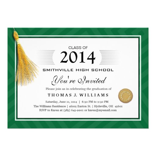 Green Border Diploma with Tassel Graduation Invite (front side)