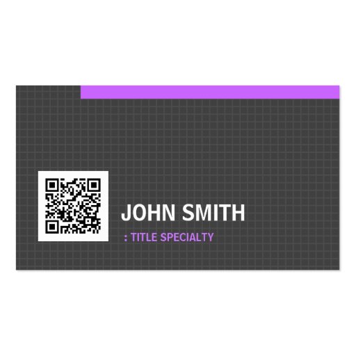 Green Border in Simple Grid Pattern with QR Code Business Card (front side)