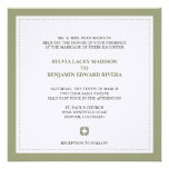 Green border square traditional wedding invitation
