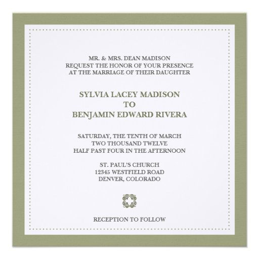 Green border square traditional wedding invitation