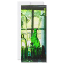 Green Bottles on Windowsill Rack Card Template