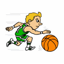 Green boy dribbling ball photo sculpture