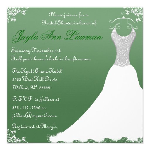 Green Bridal Shower Wedding Gown Invitation