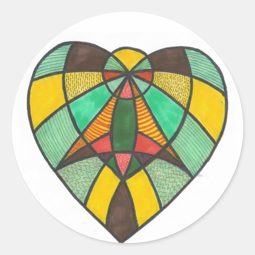 Green Brown Angel Heart Stickers