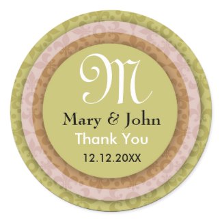 Green Brown Bride&Groom Thank You Monogram Seals sticker