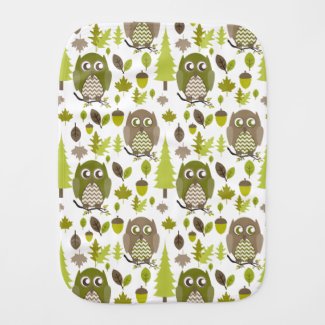Green + Brown Chevron Owls Burp Cloth