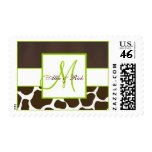 Green Brown Giraffe Pattern Wedding Postage Stamps