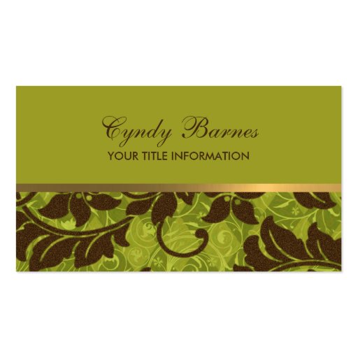 Green Brown Gold Damask Business Card