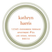Green brown medallion modern circle address label stickers