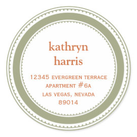 Green brown medallion modern circle address label stickers