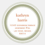 Green brown medallion modern circle address label stickers