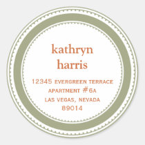 Green brown medallion modern circle address label stickers