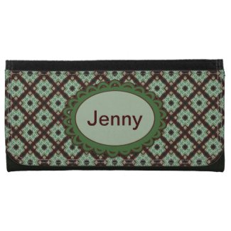 Green Brown Monogram Crisscross Pattern Wallet For Women