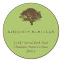 Green brown oak tree circle custom address label sticker