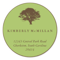 Green brown oak tree circle custom address label sticker
