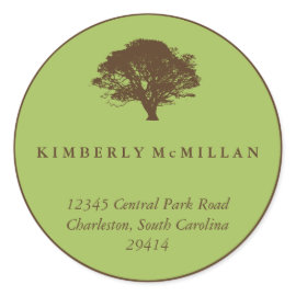 Green brown oak tree circle custom address label sticker