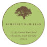 Green brown oak tree circle custom address label sticker