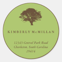 Green brown oak tree circle custom address label stickers