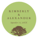 Green brown oak tree wedding favor label seal sticker