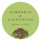 Green brown oak tree wedding favor label seal stickers