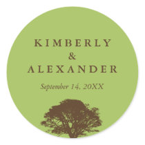 Green brown oak tree wedding favor label seal stickers