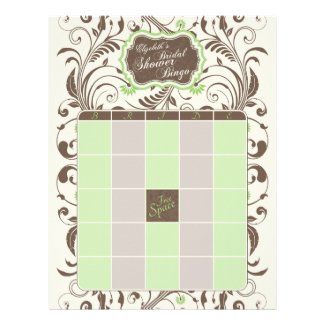 Green Brown Personalized Bridal Shower Bingo Letterhead