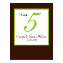 Green Brown Wedding Table Number Card Post Card