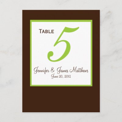 Green Brown Wedding Table Number Card Post Card