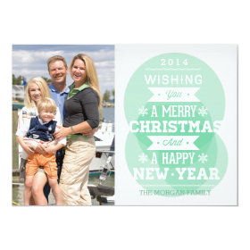 Green bubble typography Christmas holiday photo 5x7 Paper Invitation Card