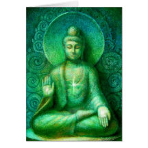 Green Buddha Greeting Cards