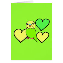 Green Budgie with Hearts Cards