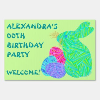 Green Bunny Easter Themed Birthday Party Yard Sign