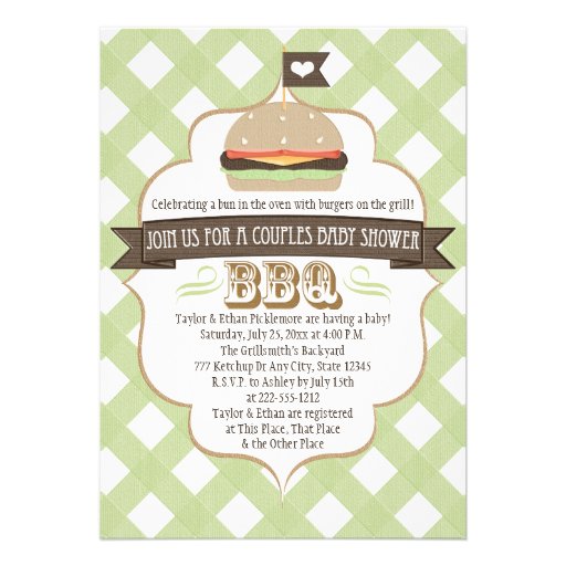 Green Burger Couples BBQ Baby Shower Invitations