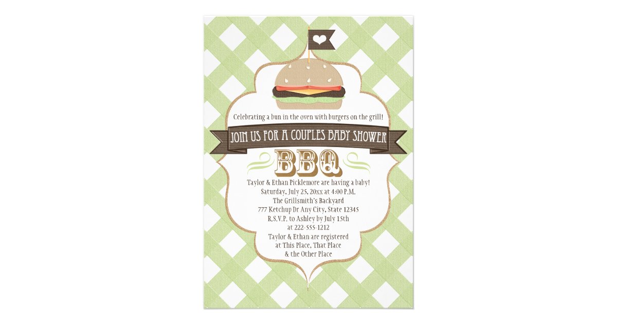 Green Burger Couples Bbq Baby Shower Invitations