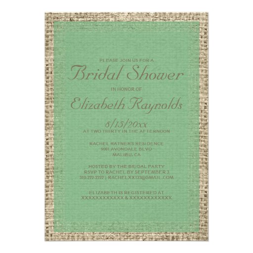 Green Burlap Bridal Shower Invitations