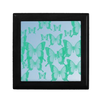 green butterflies in blue background jewelry box