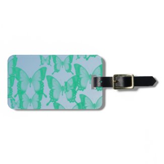 green butterflies in blue background travel bag tags