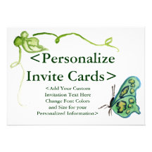 Green Butterfly Art Custom Party Invitations